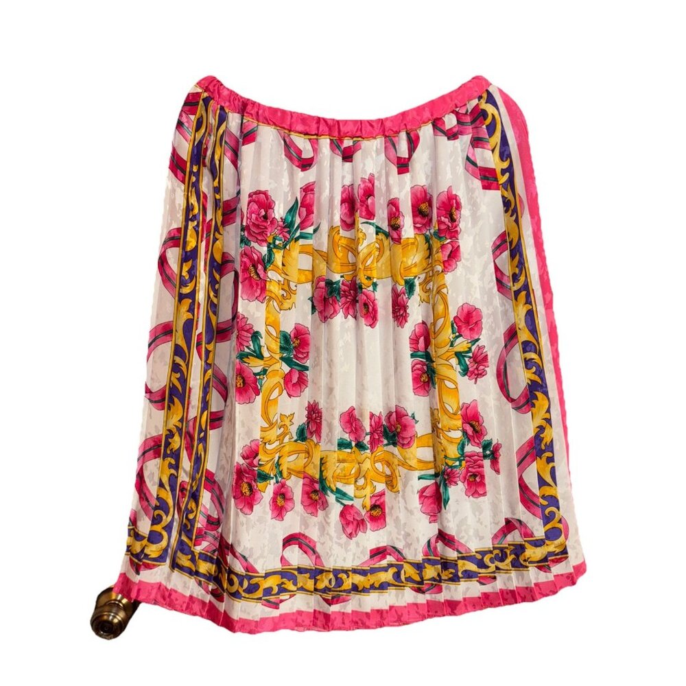 Vintage Pink Purple Gold Green Pleated Midi Skirt Women’s Large